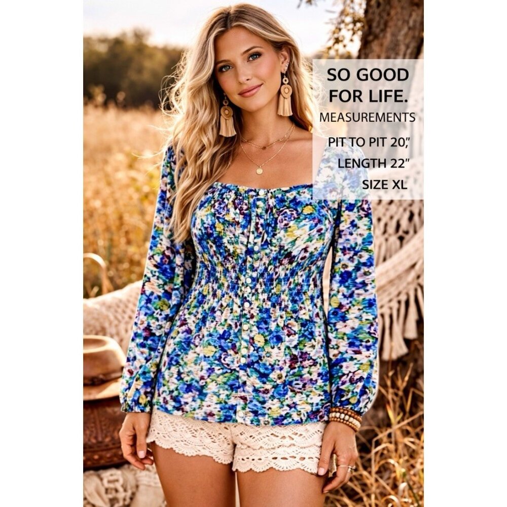 SO Good for life Floral Top Sz XL  Jr Womens Peasant Cottage Blouse Country core